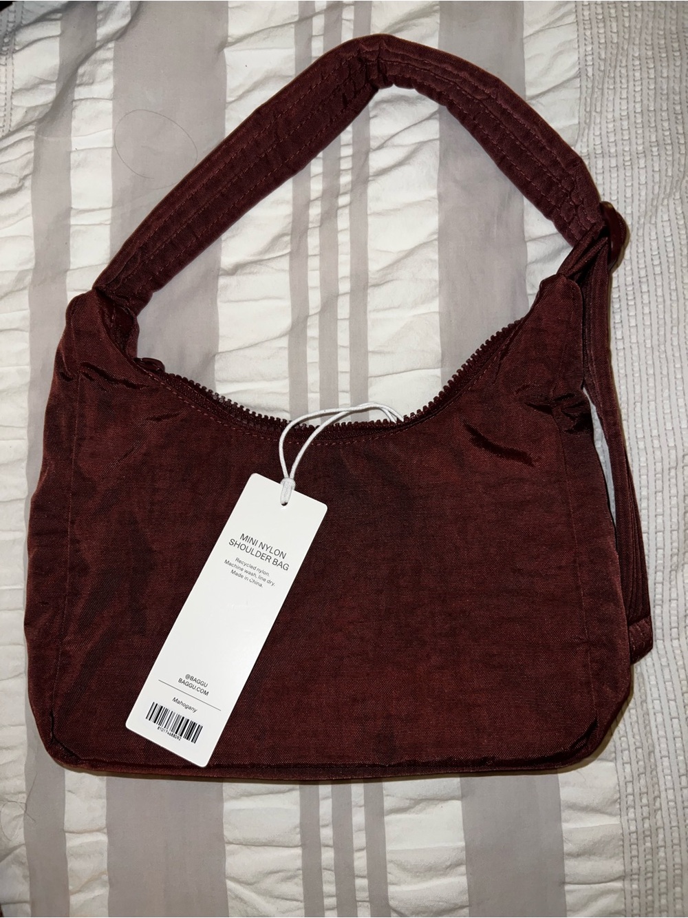 Baggy mahogany mini nylon shoulder bag